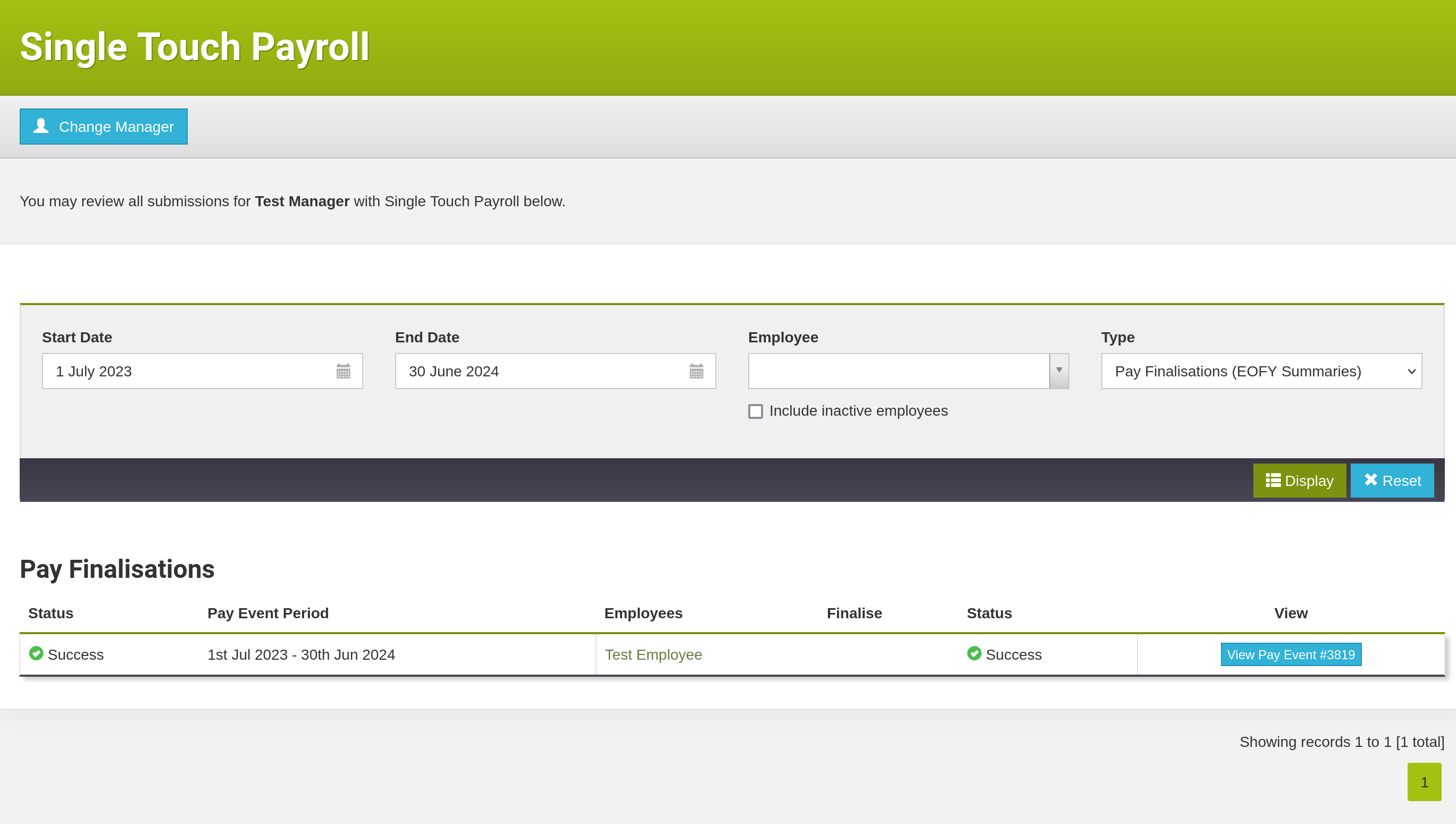 Single Touch Payroll - Pay Finalisation Success